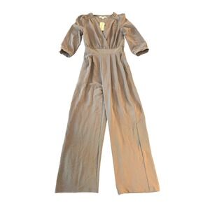 Monteau Los‎ Angeles Wide Leg Jumpsuit V Neck 3/4 Sleeve Casual Modern NWT
